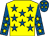 Yellow, royal blue stars, royal blue sleeves, yellow stars, royal blue cap, yellow stars (Paul E Kelly)