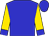 Blue, white horse on gold horseshoe, blue cuffs on gold sleeves (Lorena Gutierrez)
