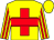 Yellow, red cross, red hoop and stripes on sleeves (Sherry Gilmore)
