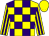 Yellow and purple checks, striped sleeves, yellow cap (Mr R Moffatt & Mrs J Moffatt)