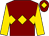 Maroon, gold band of diamonds, gold sleeves, maroon cap, gold diamond (Messrs A J McNabb & E Miliotis)