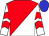 Red and white halved diagonally, white sleeves, red chevrons, blue cap (Mr T J Silva)