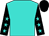Turquoise, black sleeves, turquoise stars, black cap (Mr F Vahab & Mesdames A N Barnes & A B Fortune)