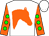 White, orange horses head, green dots on orange sleeves, white cap (Wasabi Ventures Stables Llc)