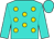 Turquoise, gold dots, gold band on sleeves, turquoise cap (Castle Gate Farm, Llc)