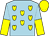 Light blue, yellow hearts, light blue and yellow halved sleeves, yellow cap (Carlton Rhoden)