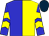 Blue and yellow halves, yellow chevrons on blue sleeves, dark blue cap (A 1 A Racing And Let's Go Stables)