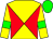 Yellow body, red diabolo, yellow arms, green armlets, green cap (Mme M Bietola Lasset)