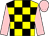 Yellow and black check, pink sleeves and cap (Mr M Fruhwald)