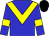Blue body, yellow chevron, blue arms, yellow armlets, black cap (Ecurie Skymarc Farm)