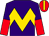 Purple, gold chevron hoop, purple & red halved sleeves, gold stripe on red cap (Cheung Sui Ling)