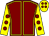Maroon, yellow seams, yellow sleeves, maroon spots, yellow cap, maroon spots (Rea Restaurant Limited)