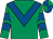 Emerald green, royal blue chevron & chevrons on sleeves, quartered cap (Mrs Marie Cronin)