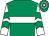 Emerald green, white hoop, white sleeves, emerald green chevrons, emerald green & white hooped cap (Mary M Murphy)