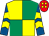 Emerald green & yellow quartered, royal blue sleeves, yellow chevrons, red cap, yellow spots (C L W Syndicate)