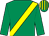 Emerald green, yellow sash, striped cap (Kay Griffin)