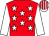 Red, white stars, white sleeves, striped cap (John G Lane)
