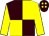 Brown and yellow (quartered), yellow sleeves, brown cap, yellow spots (Mrs V B Hutch)