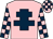 Pink, dark blue cross of lorraine, check sleeves & cap (Katie O'Sullivan)