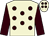 Beige, brown spots, brown sleeves, brown spots on cap (John Raymond Eastwood)