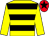 Yellow & black hoops, yellow sleeves, red cap, black star (William Harvey)
