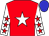 Red, white star, white sleeves, red stars, blue cap (Galtee Racing Syndicate)