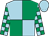 Light blue and emerald green (quartered), checked sleeves, light blue cap (M Webber, M T Ward & Schiff Family)