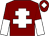 Maroon, white cross of lorraine, halved sleeves and diamond on cap (Mr David A Jones And Partner)