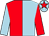 Light blue & red halved, red star on cap (Miss Brenda Murphy)