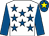 White, royal blue stars, royal blue sleeves, royal blue cap, yellow star (Anthony P O'Brien)