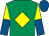 Emerald green, yellow diamond, royal blue & yellow halved sleeves, royal blue cap (T A McLynn & P McGuire)