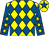 Yellow and royal blue diamonds, royal blue sleeves, yellow stars, yellow cap, royal blue star (Andy & Lizzie Cova)