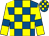 Royal blue and yellow check, yellow sleeves, royal blue armlets (Fairway Racing)