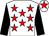 White, red stars, black sleeves, white cap, red star (Cromhall Stud)
