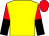 Yellow, red and black halved sleeves, red cap (Mr J C Webb)
