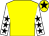 Yellow, white sleeves, black stars, yellow cap, black star (Mrs V James)