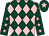 Dark green and pink diamonds, dark green sleeves, pink stars, dark green cap, pink star (Mr Doug Pocock)
