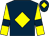 Dark blue, yellow diamond, yellow sleeves, dark blue armlets, dark blue cap, yellow diamond (Mr Mark Gerard Tronco)