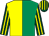 Emerald green & yellow halved, dark green & yellow striped sleeves & cap (Mrs Maria McCullen Harvey)