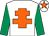 White, orange cross of lorraine, emerald green sleeves, white cap, orange star (Leave Him Alone Syndicate)