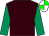 Brown, emerald green sleeves, green & white quartered cap (T G Barry)