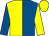 Royal blue & yellow halved, sleeves reversed, yellow cap (Mrs Christopher Cullen)