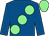 Royal blue, large light green spots, royal blue sleeves, light green cap (Mrs Alison Ruggles)