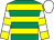 Emerald green, yellow hoops, yellow and white hooped sleeves, white cap (Mrs C M Mulhall)