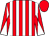 Red and white stripes, diabolo on sleeves, red cap (Mr M J Rembaum)