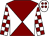 White & maroon diabolo, check sleeves, white cap, maroon spots (Michael Dervan)