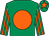 Emerald green, orange disc, striped sleeves, emerald green cap, orange star (Mrs P Nagle)