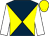 DARK BLUE and YELLOW diabolo, WHITE sleeves, YELLOW cap (The Faiseur De Miracle Partnership)