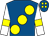 Royal blue, large yellow spots, white sleeves, yellow armlets, royal blue cap, yellow spots (Mr Eric Chen)