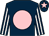Dark blue, pink disc, dark blue and white striped sleeves, dark blue cap, pink star (Mrs Jessica Ellen Ball)